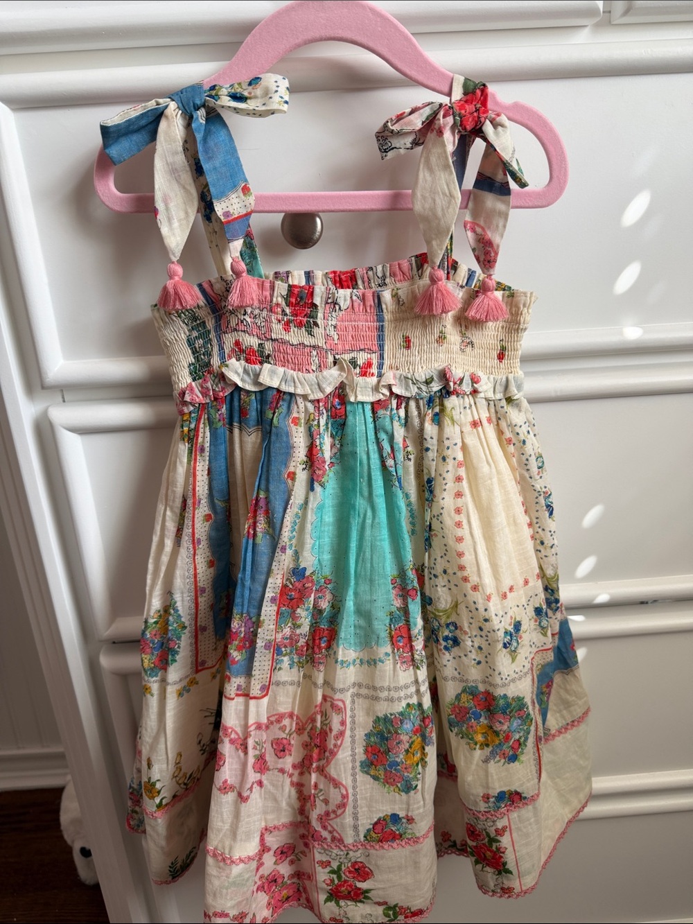 Zimmermann Cream, Blue & Pink Floral Tie-Shoulder Sundress